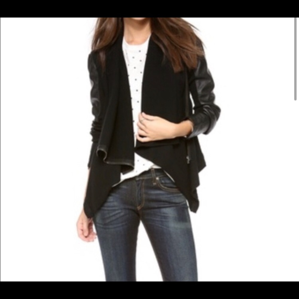 BLANKNYC Faux Leather Drape Front Jacket